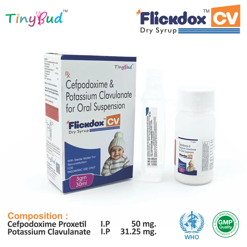 Cefpodoxime Proxetil 50mg + Clavulanic Acid 31.25mg Dry Syrup at Best Price in PCD Pharma Franchise for Antibiotic and Bacterial Infections.